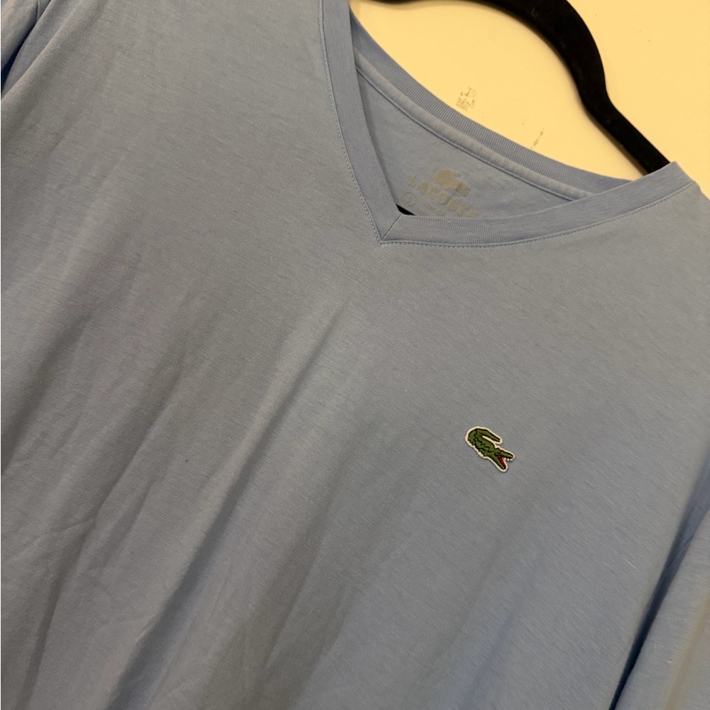 Lacoste Men's Sky Blue V-Neck Long Sleeve Tee 10/10
